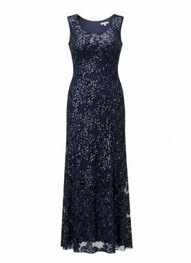 Frank Lyman Montreal Sequin Floral Maxi Gown Dress Navy Size Medium M Fall 2024